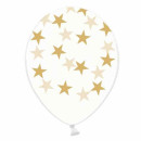 10 Transparente Ballons mit Sternen im Gold/Silber-Mix