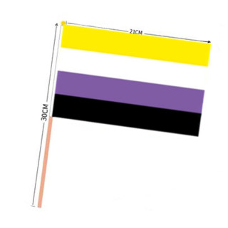 PRIDE-Hand-Flaggen Non-Binary 21x14cm mit Holzstab 30cm