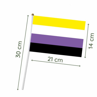 PRIDE-Hand-Flaggen Non-Binary 21x14cm  mit Kunststoffst&auml;bchen 30cm