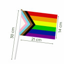 PRIDE-Hand-Flaggen Regenbogen-Trans. 21x14cm  mit Kunststoffst&auml;bchen 30cm