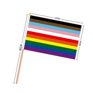PRIDE-Hand-Flaggen Regenbogen 11 Farben 21x14cm mit Holzstab 30cm