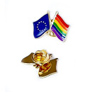 Doppel-Flaggen-Pin Regenbogen + EU Europa