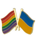 Doppel-Flaggen-Pin Regenbogen + Ukraine