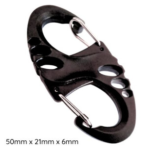 Flaggenstangen Doppel-Karabiner – Schwarz/Silber 50 x 21 x 6 mm – stabil & vielseitig