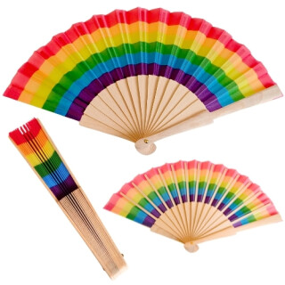 Regenbogen Fächer aus Holz – 6 Streifen Pride Fächer 23x42cm LGBT Accessoire CSD