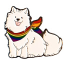 Hund Weiß mit Regenbogen Halsband Anstecker Pin LGBT