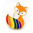 Fuchs Orange mit Regenbogen Schwanz Pin Basis Goldfarben...